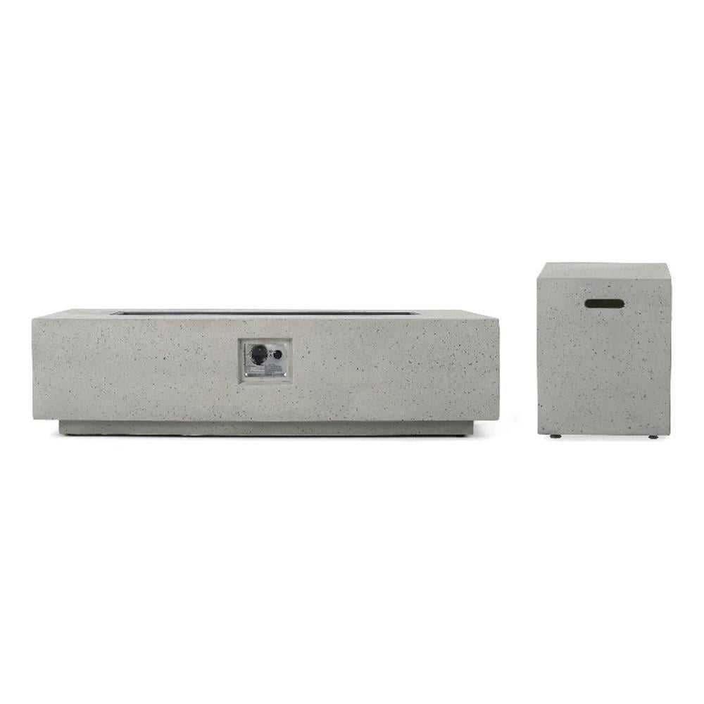 Light Gray Rectangular Concrete Gas Fire Pit Table with Tank Holder