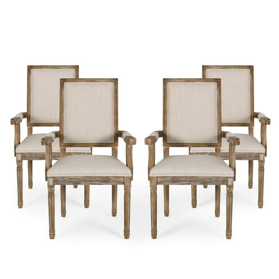 Noble House Aisenbrey French Fabric Dining Chair, Set of 4, Beige