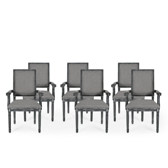 Noble House Aisenbrey French Fabric Dining Chair, Set of 6, Gray