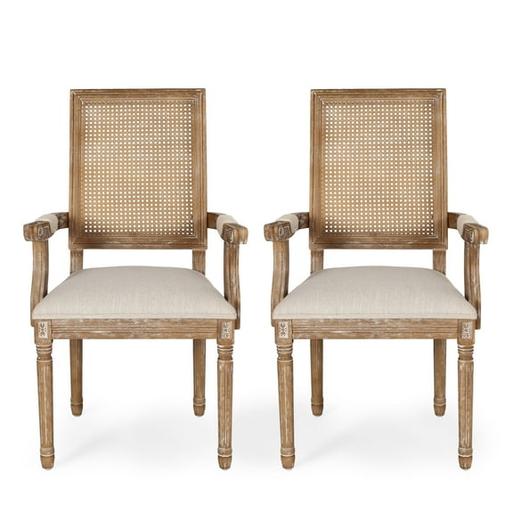 Noble House Aisenbrey Indoor French Fabric Dining Chair, Set of 2, Beige, Natural