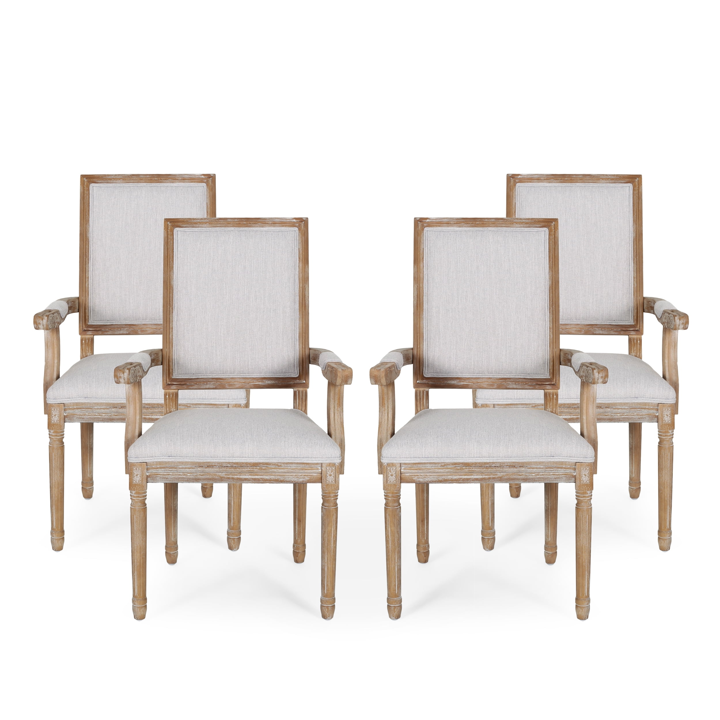 Noble House Aisenbrey French Fabric Dining Chair, Set of 4, Light Gray