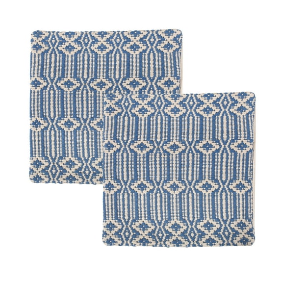 Noble House Alazia Decorative Throw Pillow Cover, 18" x 18", Blue and White, 2 Pack