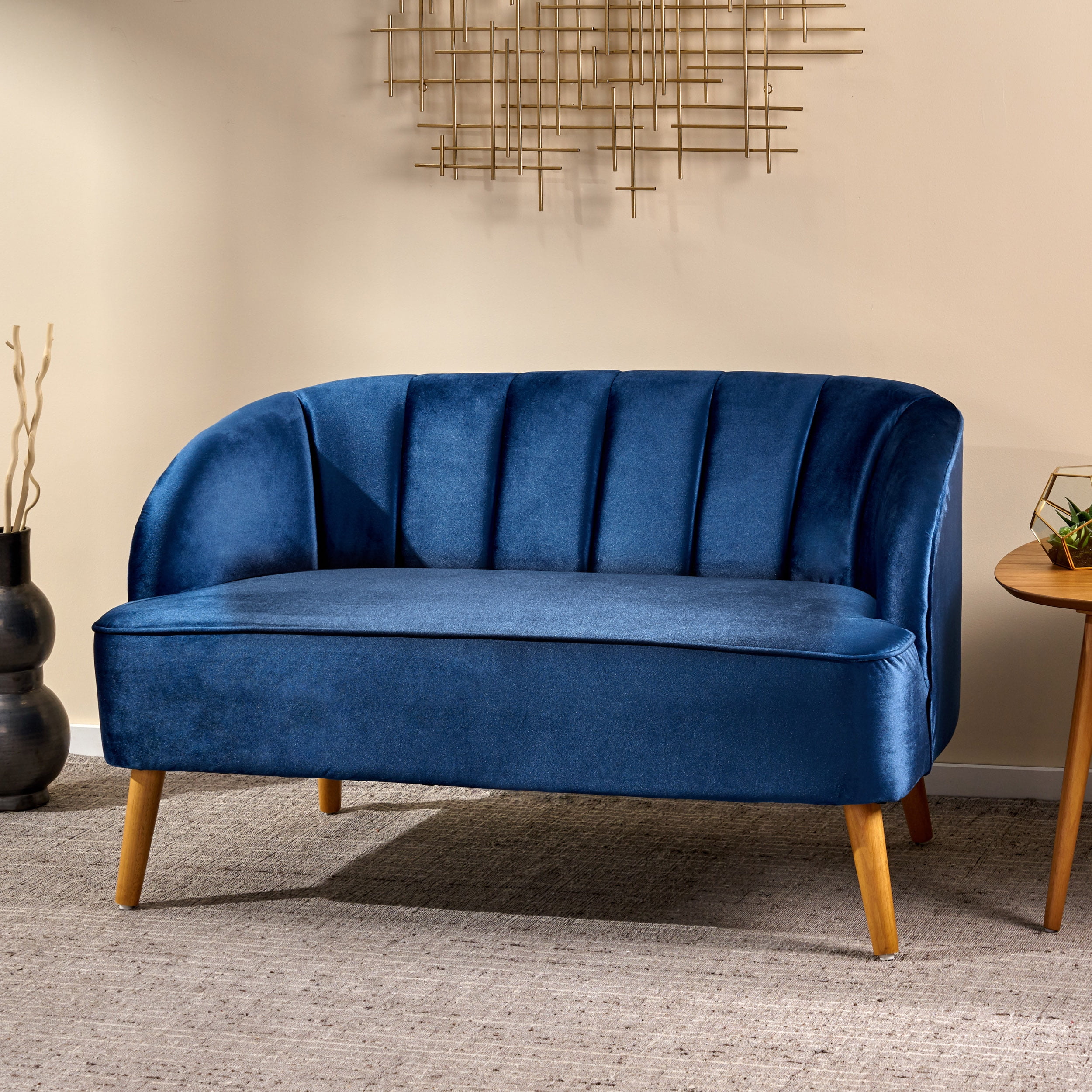 Noble House Modern Velvet Upholstered Loveseat Black Walmart