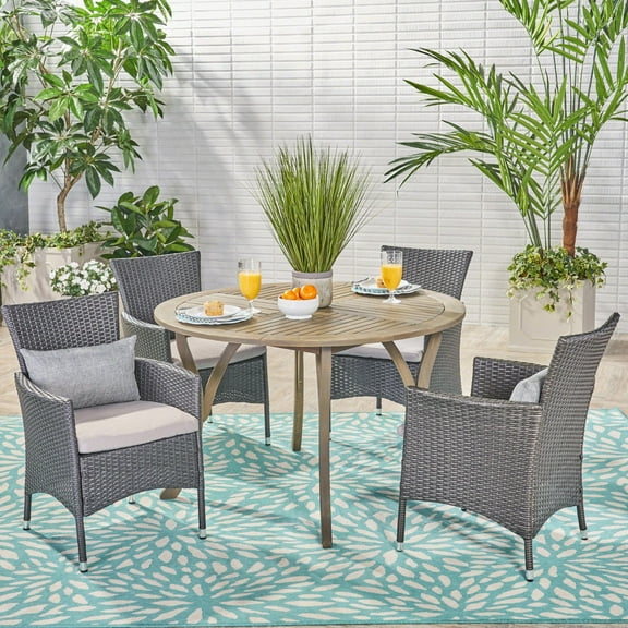 Noble House Albury 5 Piece Wooden Round Patio Dining Set in Gray