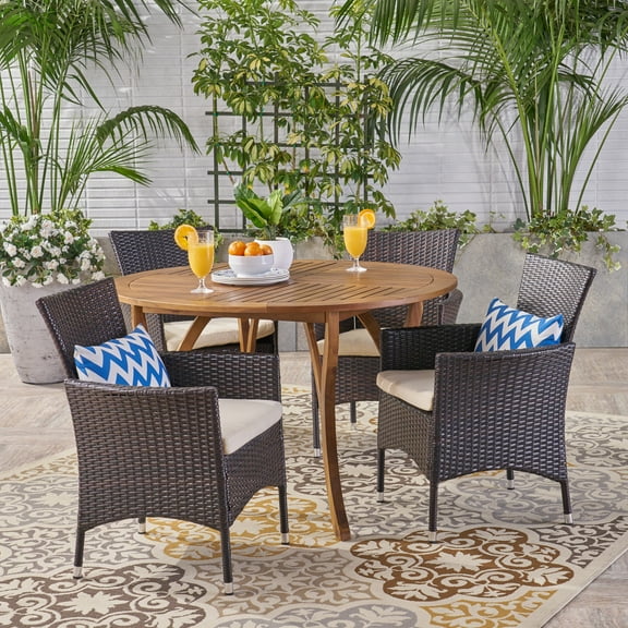 Noble House Albury 5 Piece Wooden Round Patio Dining Set in Teak