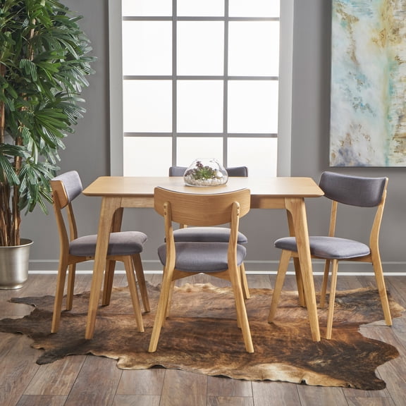 Noble House Alexa Dark Grey Natural Oak Finish 5-Piece Dining Set