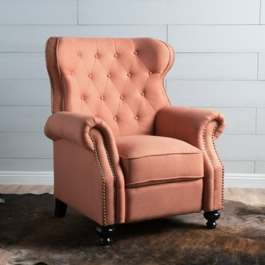 Noble House Alma Standard Tufted Back Studded Accent Fabric Recliner, Orange