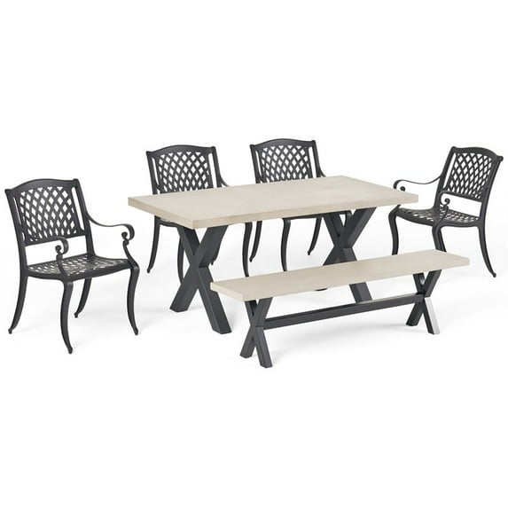 Noble House Altura 6 Concrete Top Patio Dining Set in Light Gray