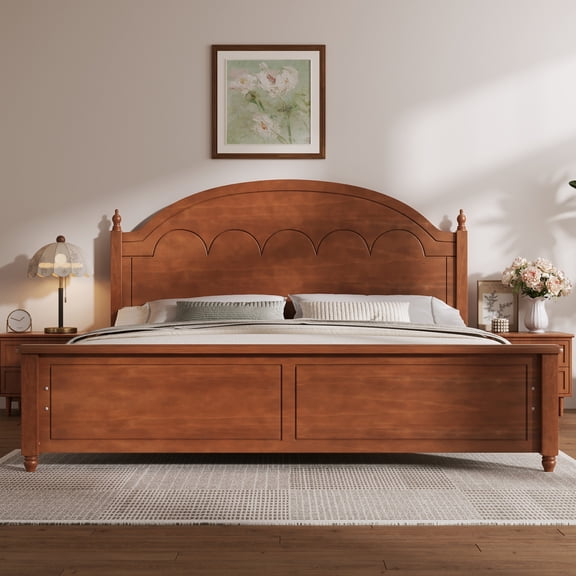Noble House Alver Queen Size Wooden Bed Frame with Classic Arched Headboard, Modern Timeless Design, Oak