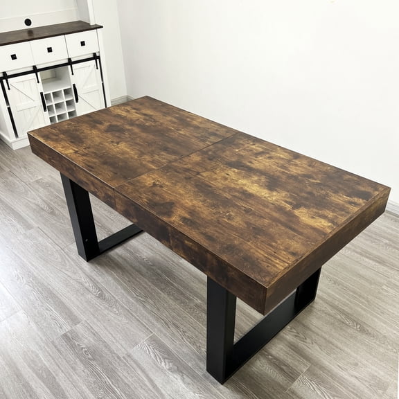 Noble House Alverric 78.74" Modern Farmhouse Extendable Dining Table for 6–10, Dining Room Conference, Rustic Brown
