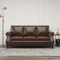 thumbnail image 1 of Noble House Amedou Faux Leather 3 Seater Sofa with Nailhead Trim, Dark Brown, 1 of 7