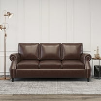 Noble House Amedou Faux Leather 3 Seater Sofa with Nailhead Trim, Dark Brown