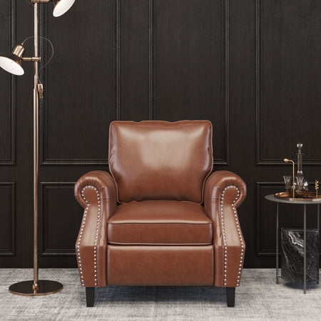 Noble House Amedou Faux Leather Club Chair with Nailhead Trim, Cognac Brown and Dark Brown