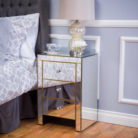 Noble House Ameir Glass 3 Drawer Side Table, Silver/Gold