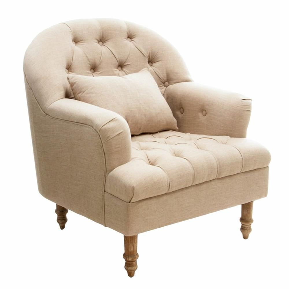 Sand Beige Tufted Upholstered Wood Accent Chair