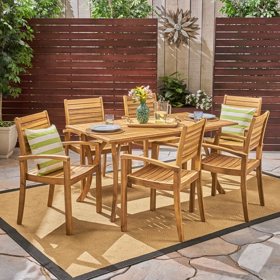 Noble House Anchor 7 Piece Wooden Patio Dining Set in Teak