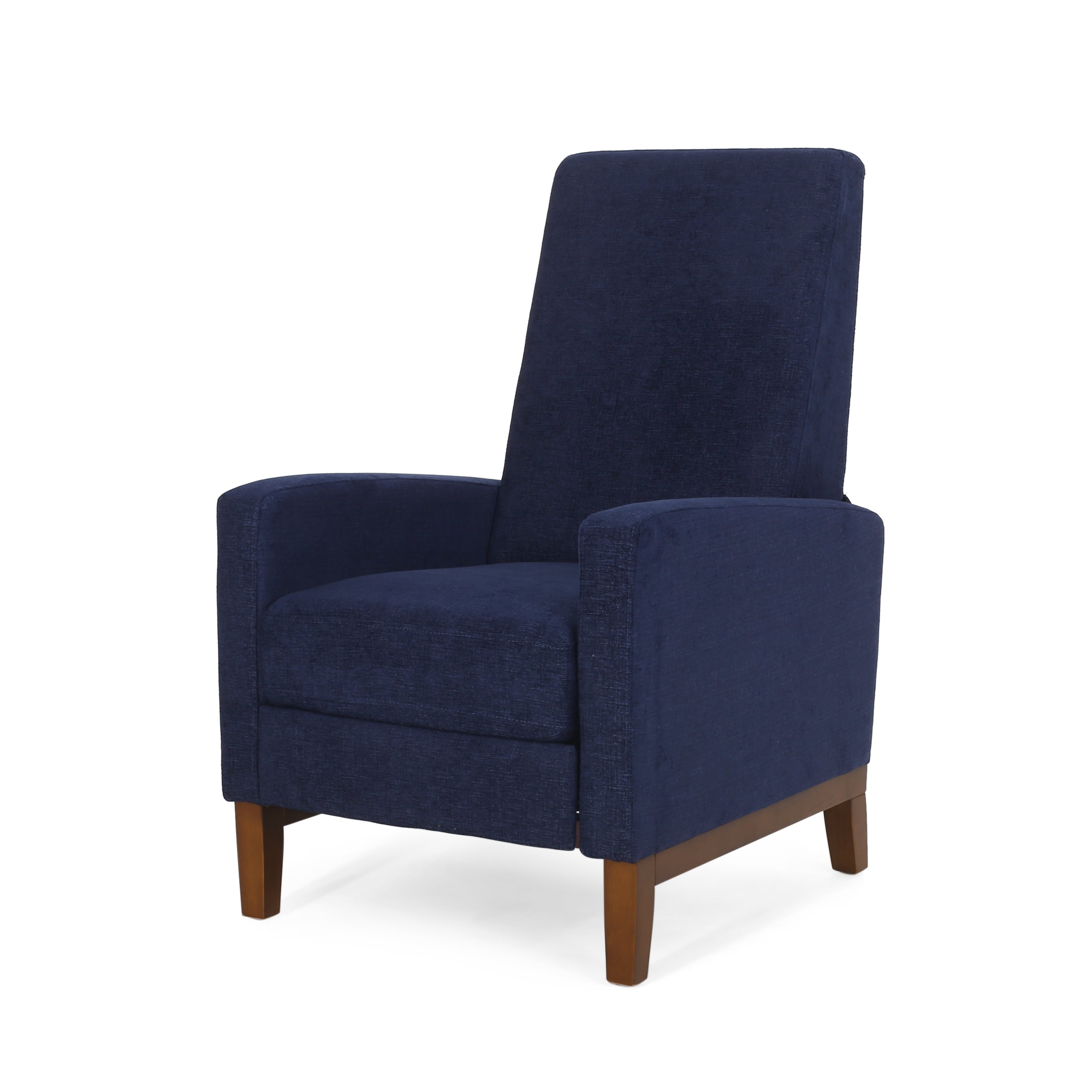 Noble House Andrea Fabric Pushback Recliner, Navy Blue and Brown