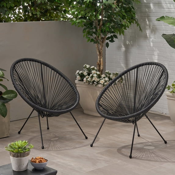 Yanais Outdoor Hammock Weave Chair with Steel Frame, Set of 2, Black