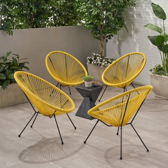 Taliyah Outdoor Hammock Weave Chair with Steel Frame, Set of 4, Yellow, Black Finish