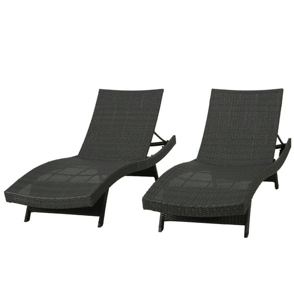 Noble House Anthony Outdoor Wicker Armless Adjustable Chaise Lounge, Set of 2, Grey