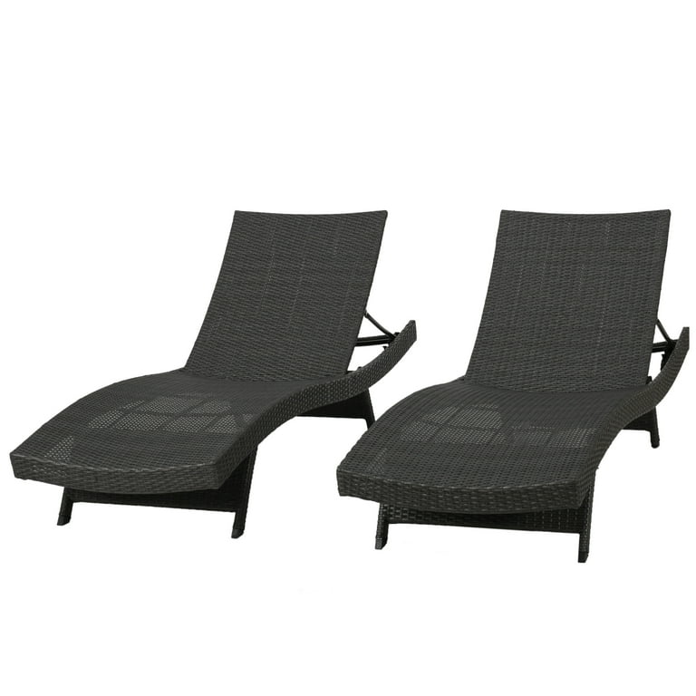 Noble House Anthony Outdoor Wicker Armless Adjustable Chaise Lounge Set of 2 Grey