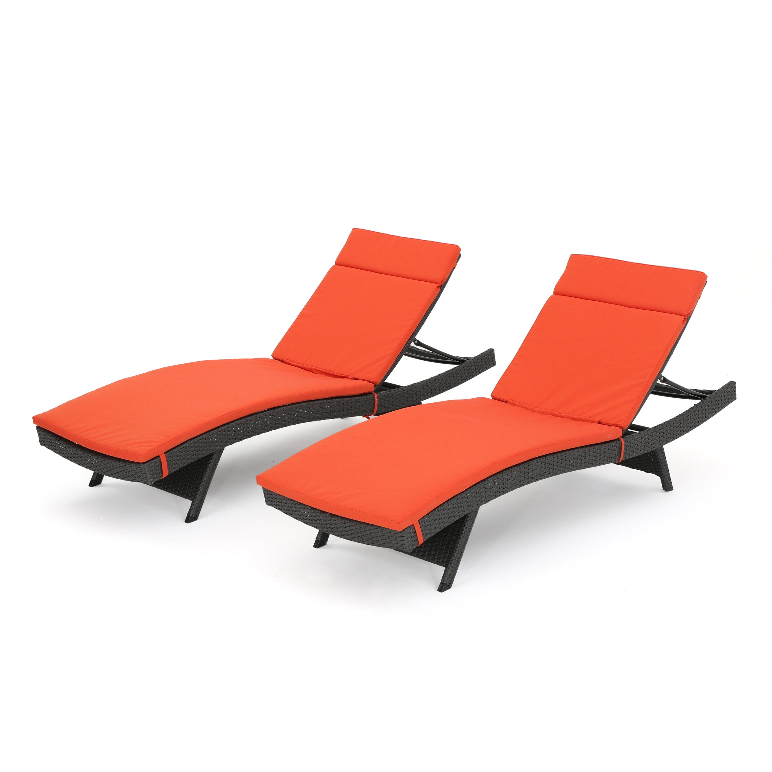 Noble House Anthony Outdoor Wicker Lounge with Cushion, Set of 2, Grey, Orange