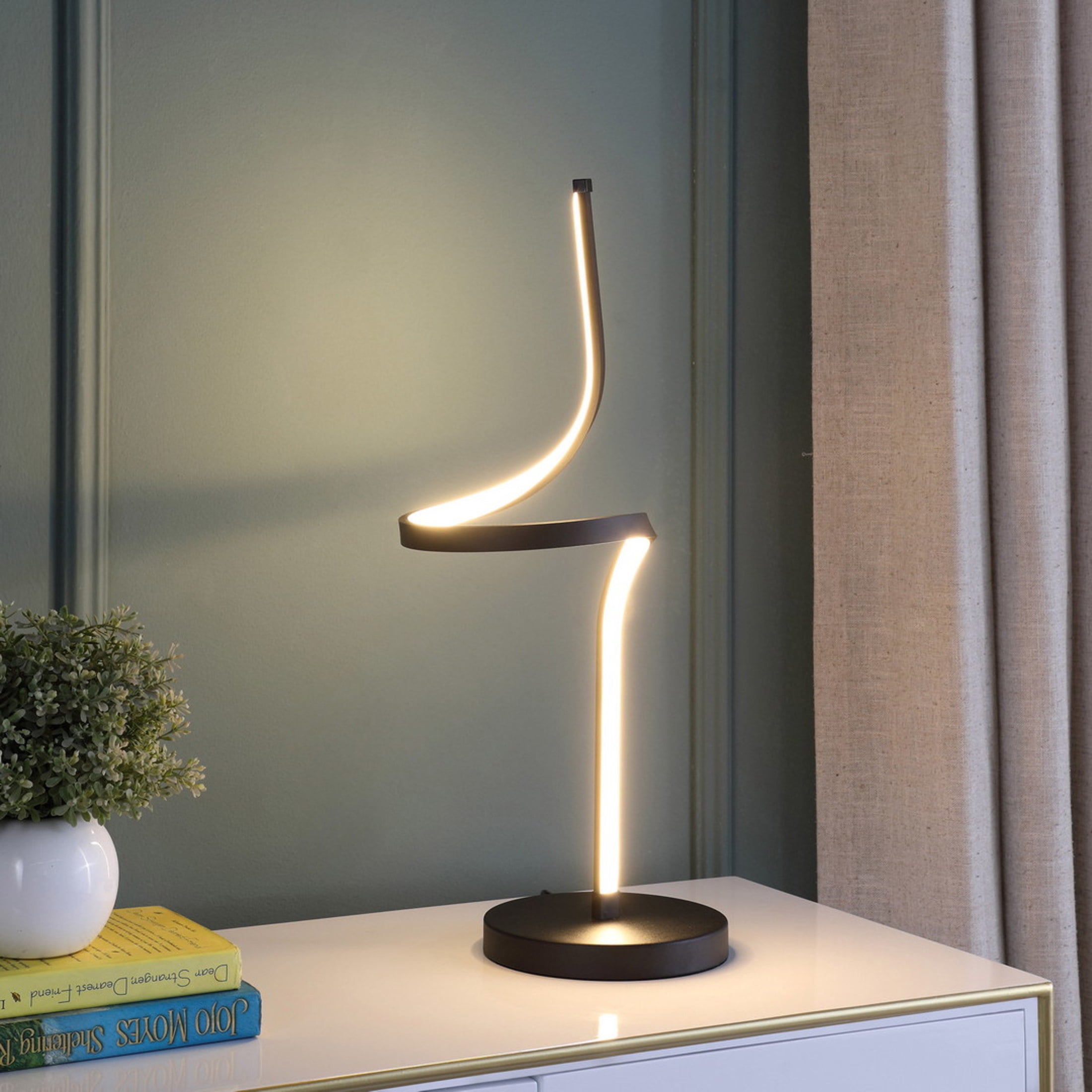 Noble House Apollo 22" Spiral LED Table Lamp, 10W Integrated Light, Inline Switch, for Small Space, Matte Black