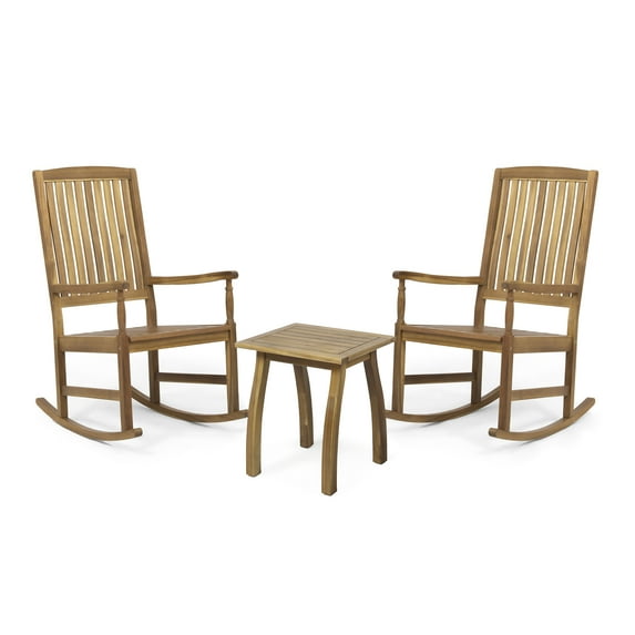 Noble House Arcadia Outdoor 2 Seater Rocking Chairs and Side Table Set Teak
