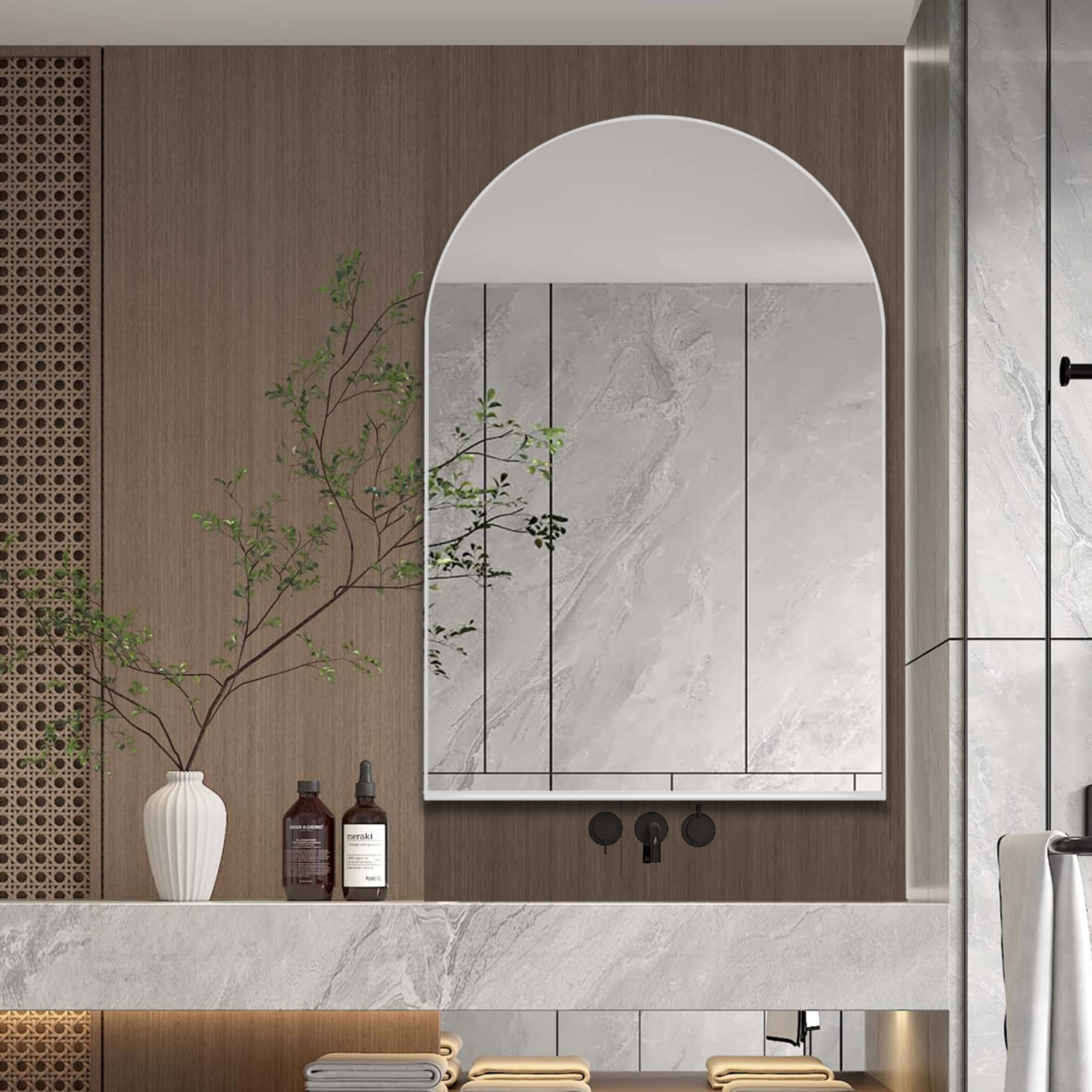 Noble House Arched Medicine Cabinet with Mirror, Recessed or Surface Mount, Adjustable Shelves, White