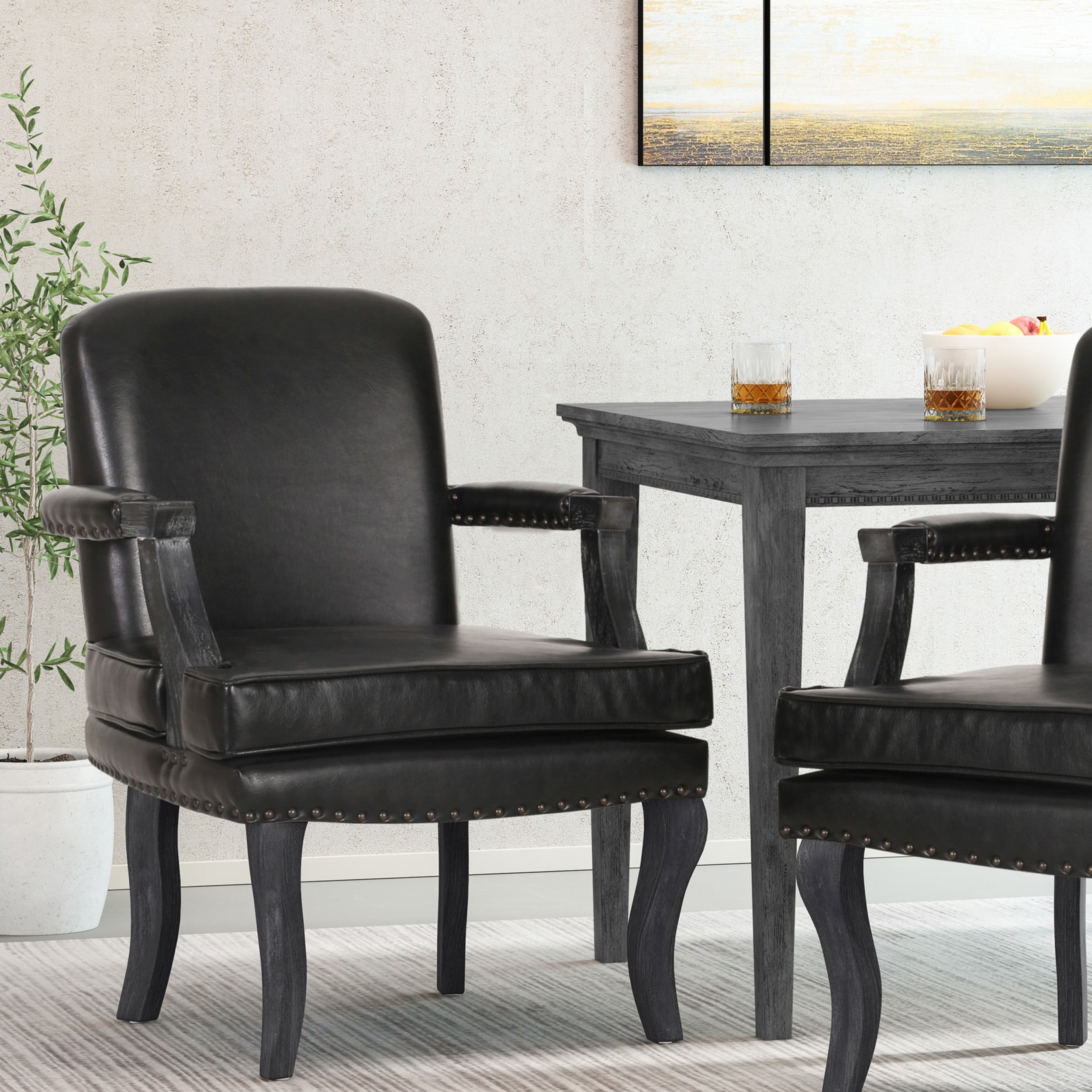 Noble House Ardson Faux Leather and Wood Dining Arm Chair with Nailhead ...