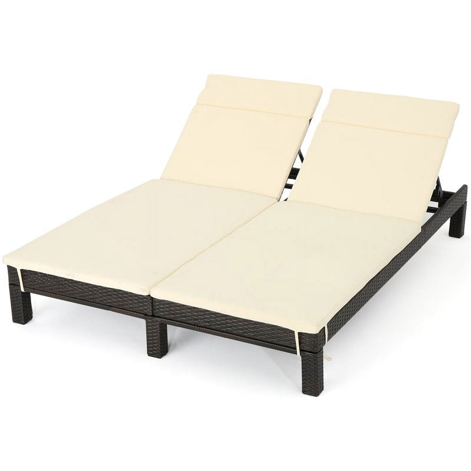 Noble House Argo Outdoor Multi-Brown Wicker Double Chaise Lounge Beige