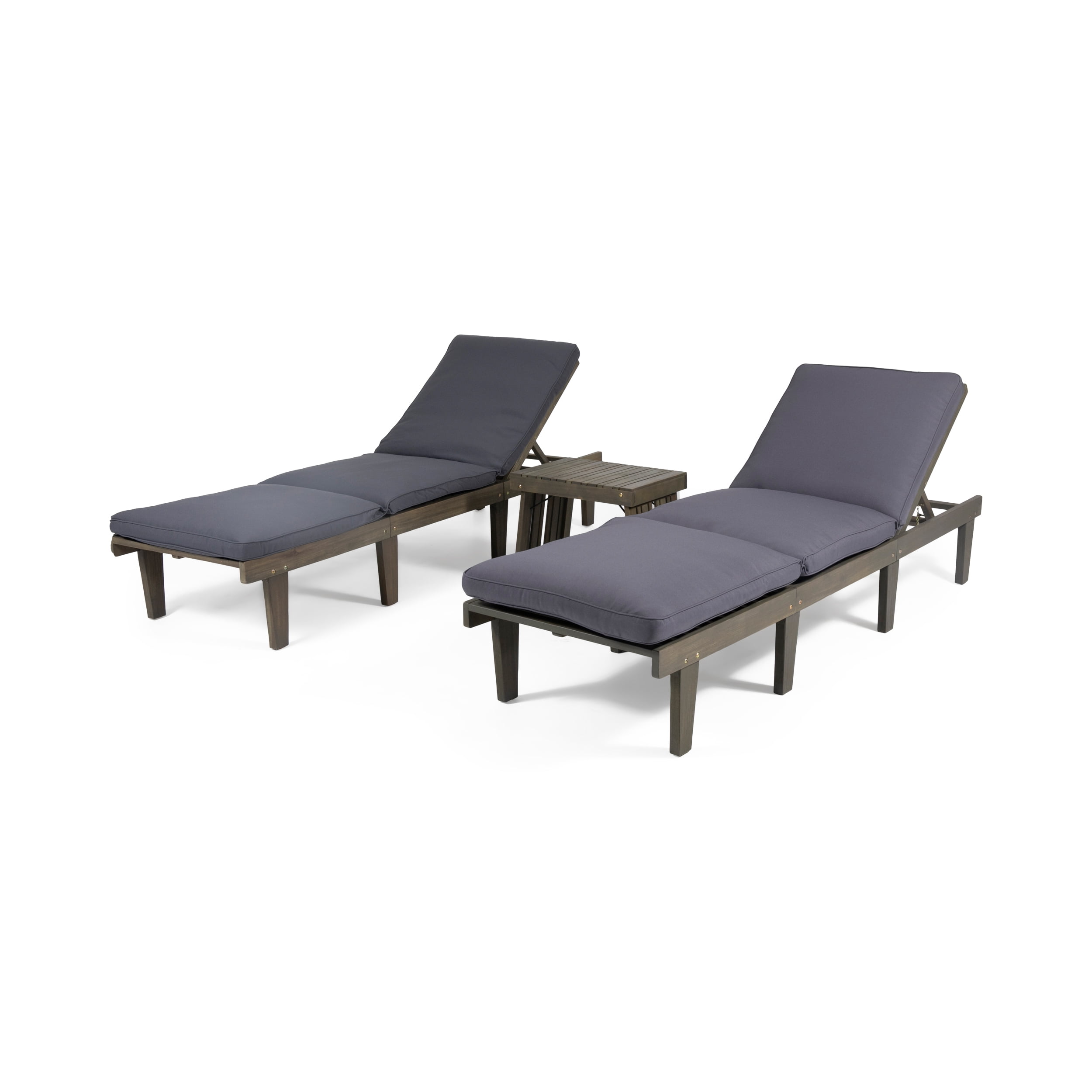 Gray Acacia Wood 3-Piece Outdoor Chaise Lounge Set