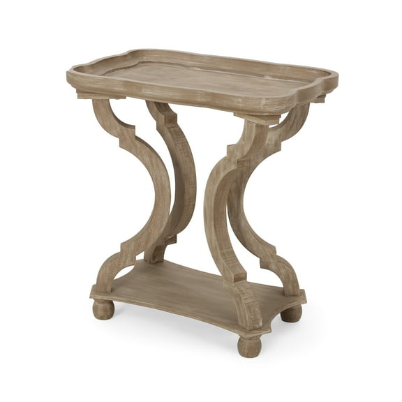 Noble House Ariyaan Fir Wood Accent Table, Distressed White, Natural