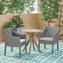 Noble House Arrigo 3 Piece Outdoor Acacia Wood and Wicker Bistro Set in Gray