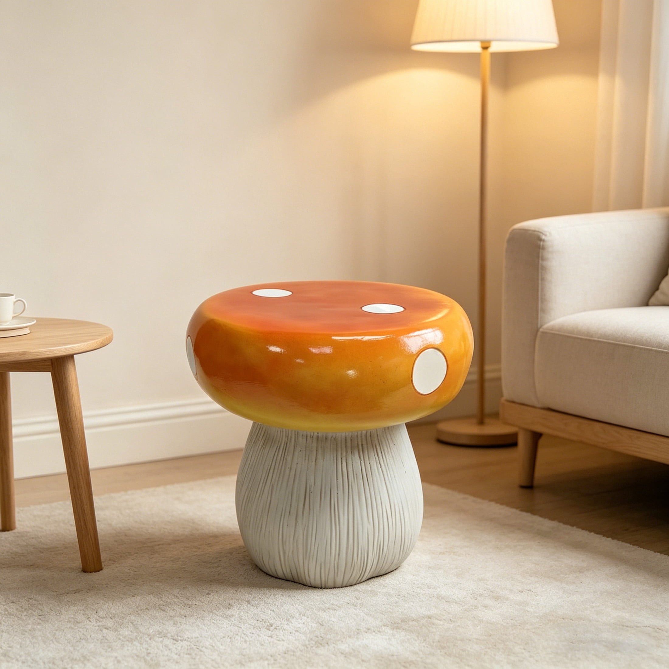 Noble House Art Mushroom Stool, Cute Fairy Decorative Statue, Outdoor Creative Figurine Seat for Patio, Garden, Orange