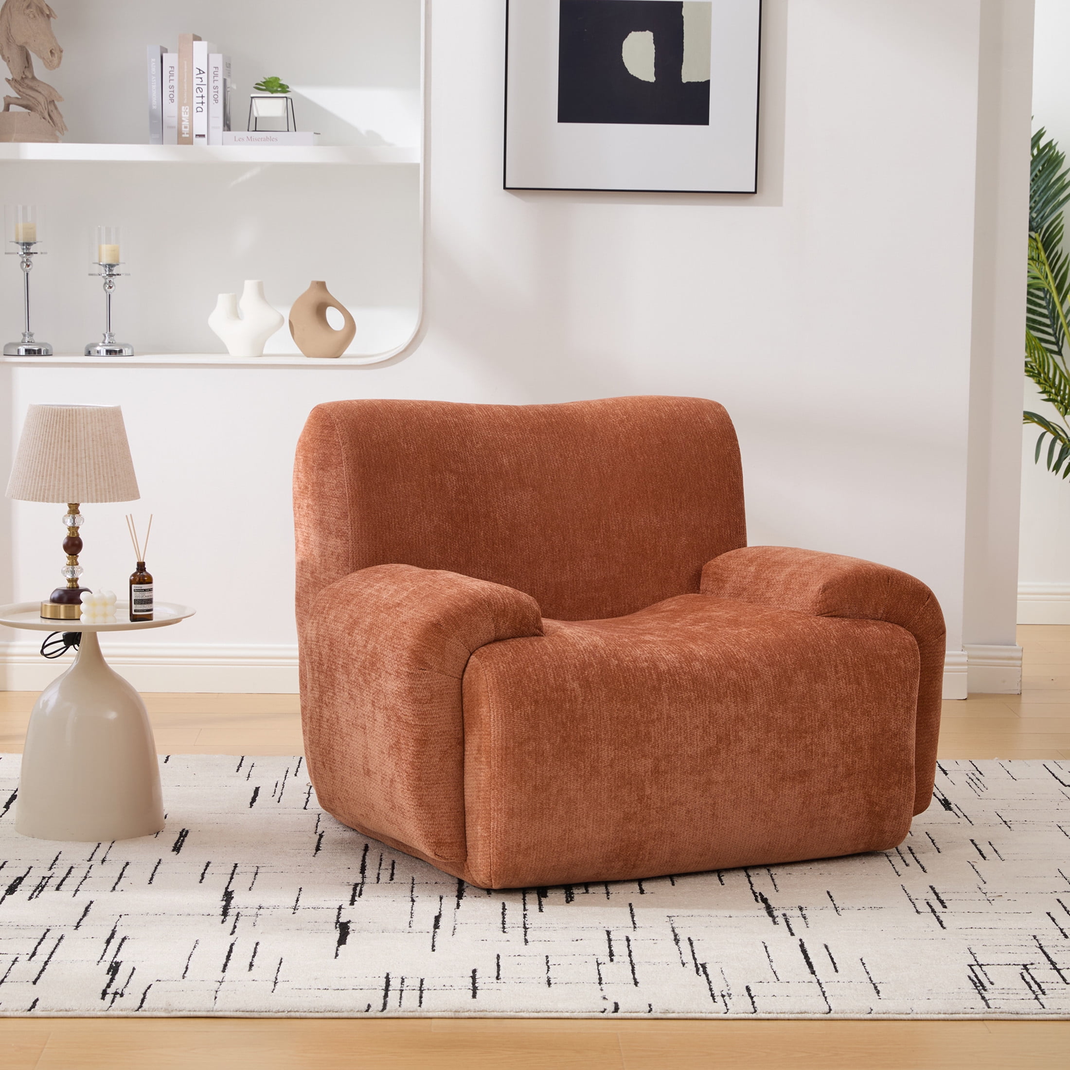 Noble House Arview 42" Chenille Oversized Accent Chair, Deep Seat Boneless Lounge Floor Sofa for Living Room, Orange