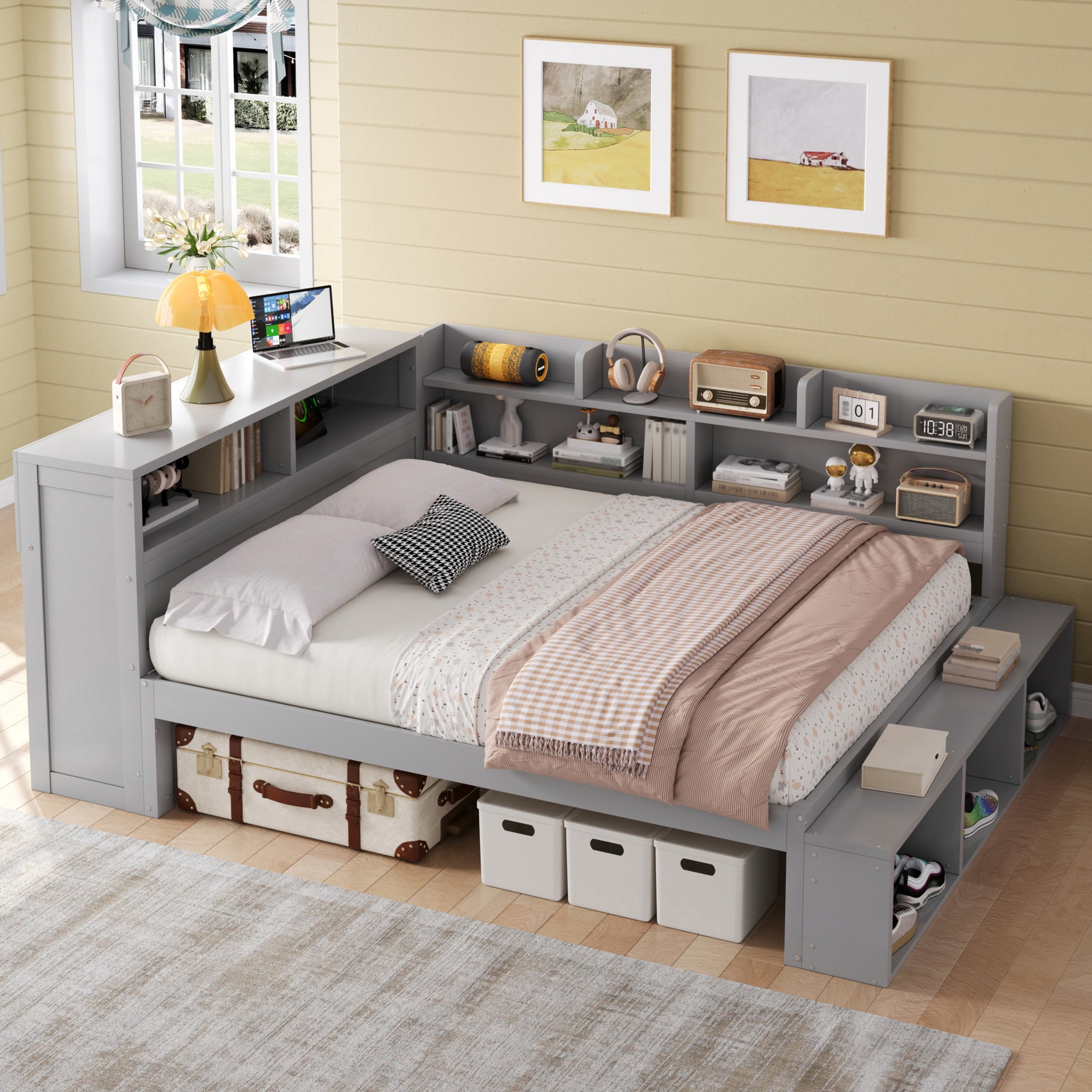 Daybed Boot Rack Noble House Arvion Full Size Wood Daybed with 7 Storage Cabinets, Built ...