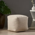 thumbnail image 1 of Noble House Arwen Boho Yarn Pouf in Light Brown and White, 1 of 7