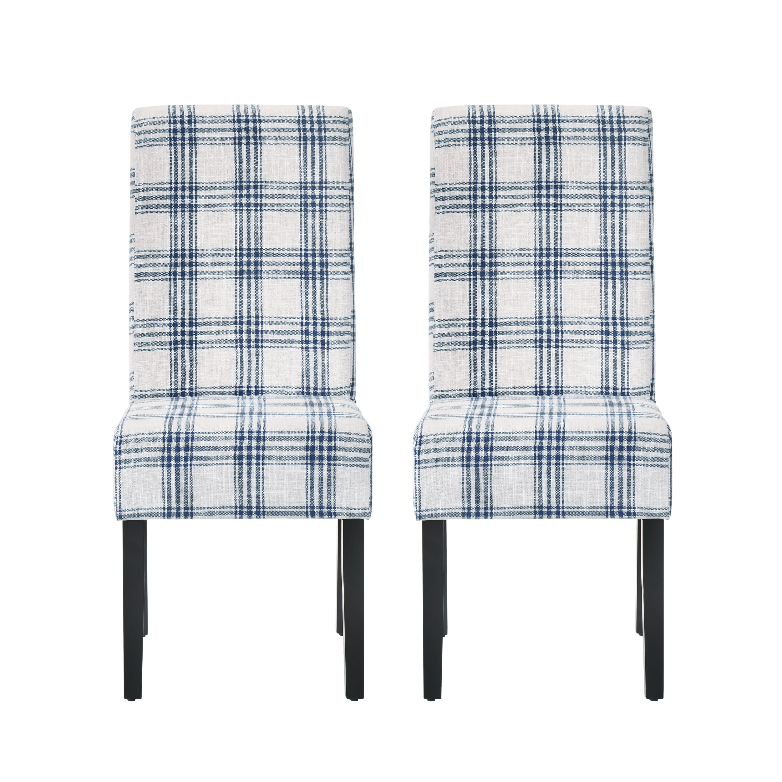 Noble House Asher Contemporary Fabric Dining Chairs, Set of 2, Dark Blue, Light Beige