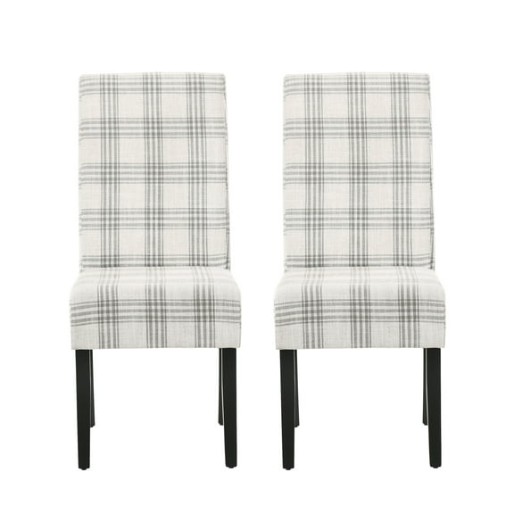 Noble House Asher Fabric Dining Chairs, Set of 2, Gray, Light Beige, Espresso