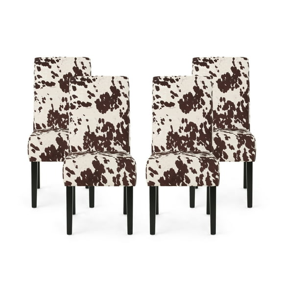 Noble House Asher Indoor Contemporary Velvet Dining Chairs, Set of 4, Cow Print, Espresso