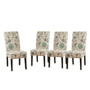Noble House Asher Indoor Fabric Dining Chairs, Set of 4, Beige,Blue,Espresso