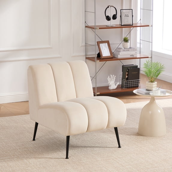 Noble House Ashton 24.4" Velvet Armless Accent Chair, Modern Upholstered Lounge Chair with Metal Legs, Beige