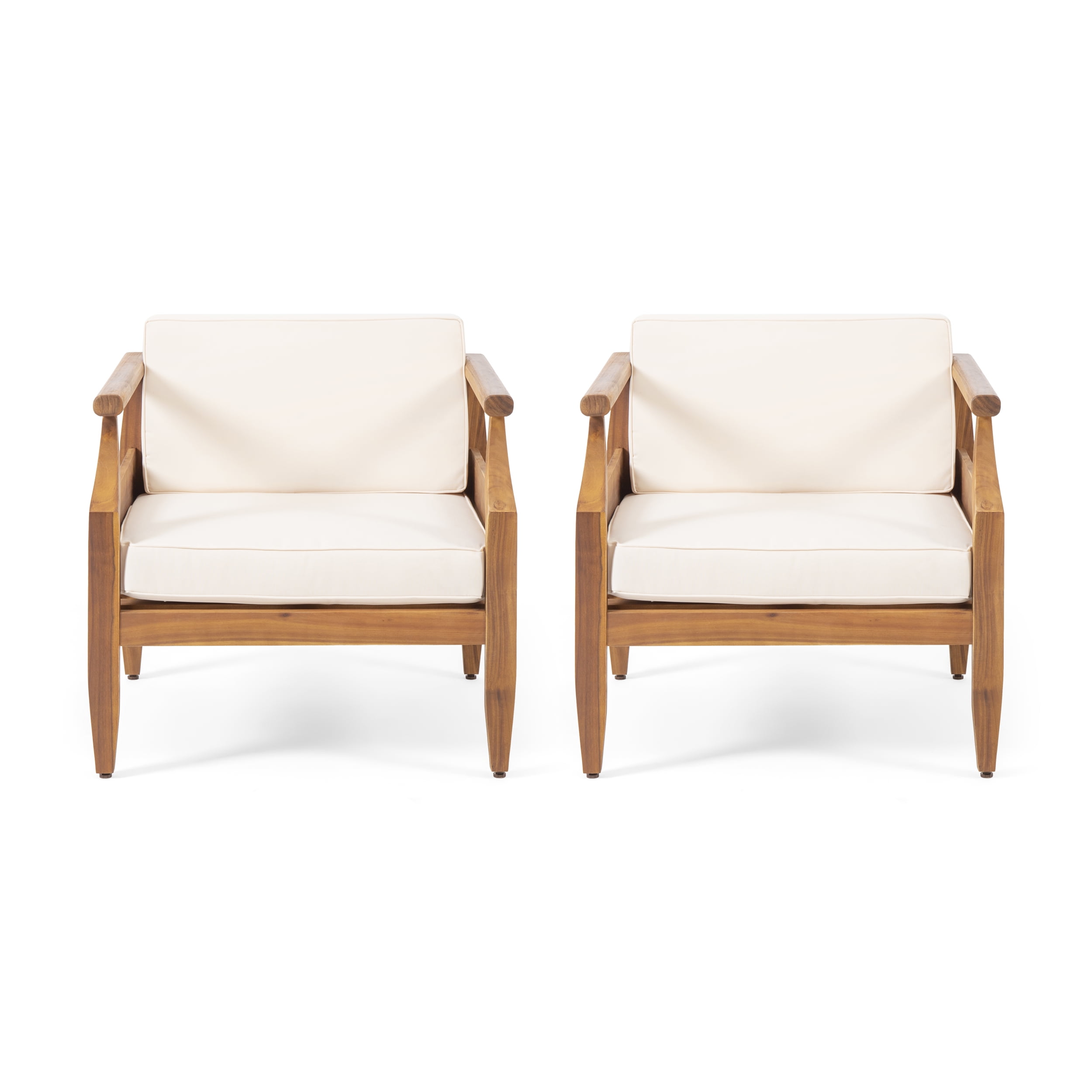 Teak and Cream Water-Resistant Cushioned Club Armchair Set