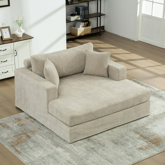 Noble House Auburn 56" Chenille Sofa Bed, Extra Wide Sleeper Chair with Metal Legs for Living Room, Apartments, Taupe