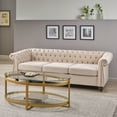 thumbnail image 1 of Noble House Augus Fabric Tufted 3 Seater Sofa, Beige, Dark Brown, 1 of 12