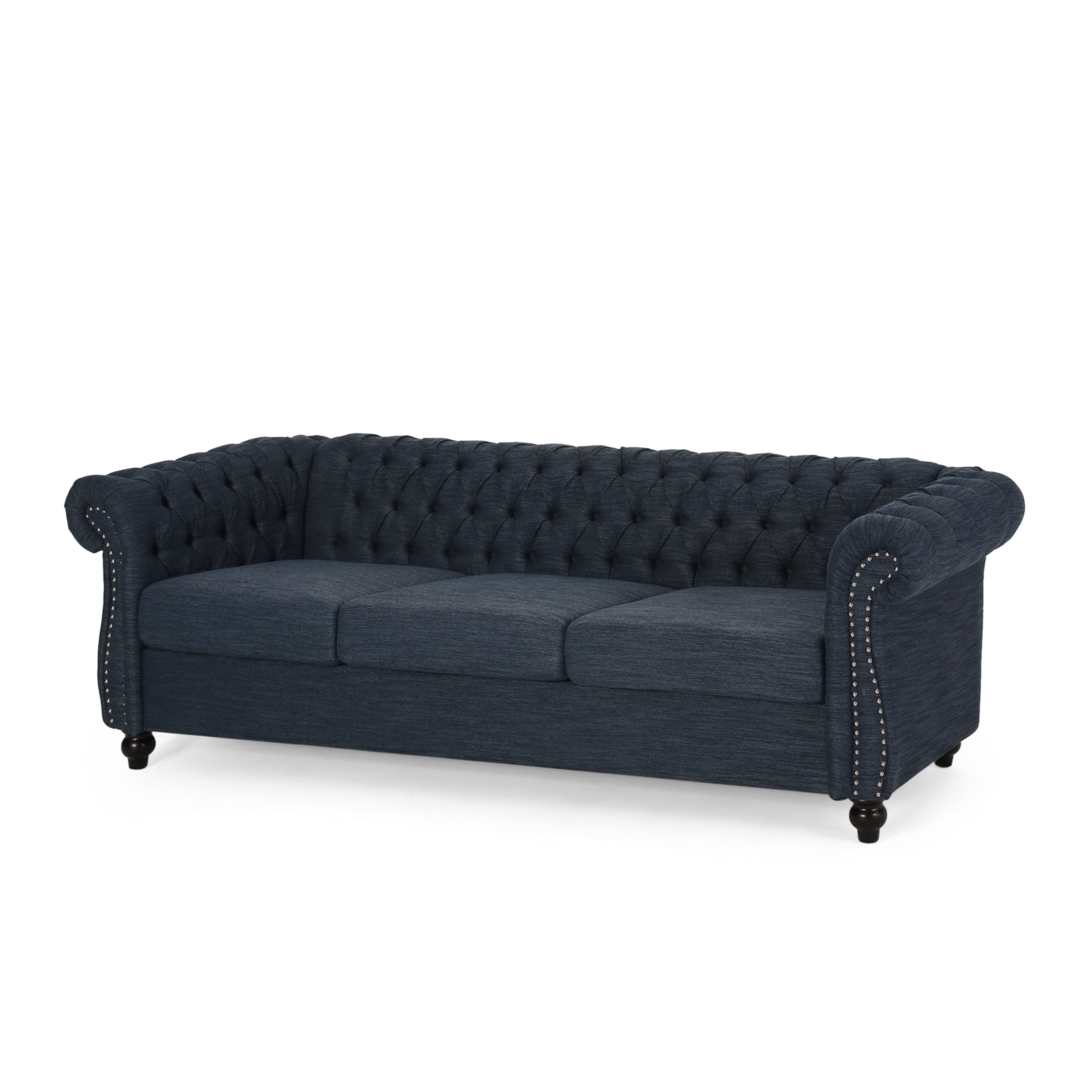 Free Shipping! Noble House Chesterfield 3 Seater Sofa, Navy Blue Fabric ...