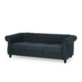 thumbnail image 1 of Noble House Augus Fabric Tufted 3 Seater Sofa, Navy Blue, Dark Brown, 1 of 8