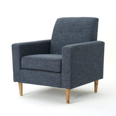 Noble House Augustine Mid Century Modern Dark Blue Fabric Club Chair, Blue