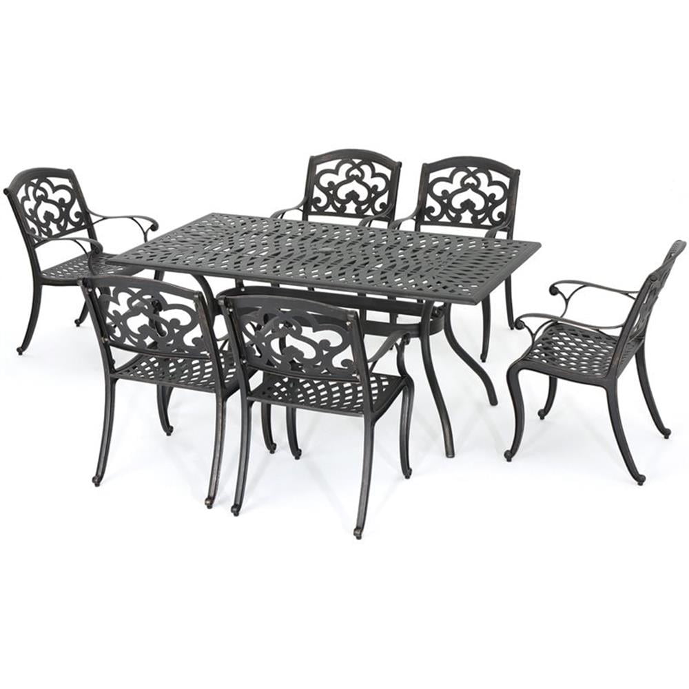 Odena 7-Piece Hammered Bronze Cast Aluminum Outdoor Dining Set